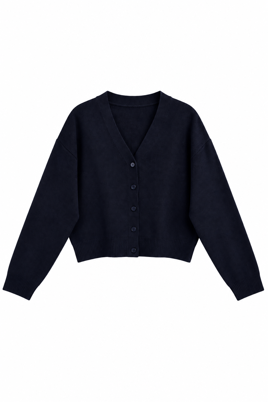 V Yaka Crop Hırka Lacivert 