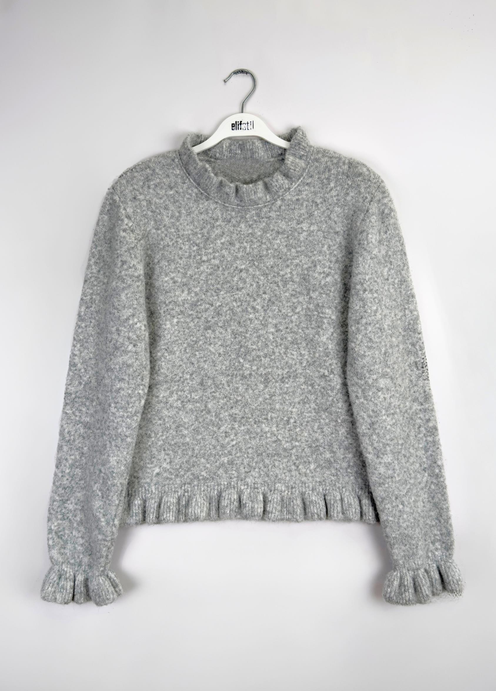 Vena Fırfırlı Kazak Gri