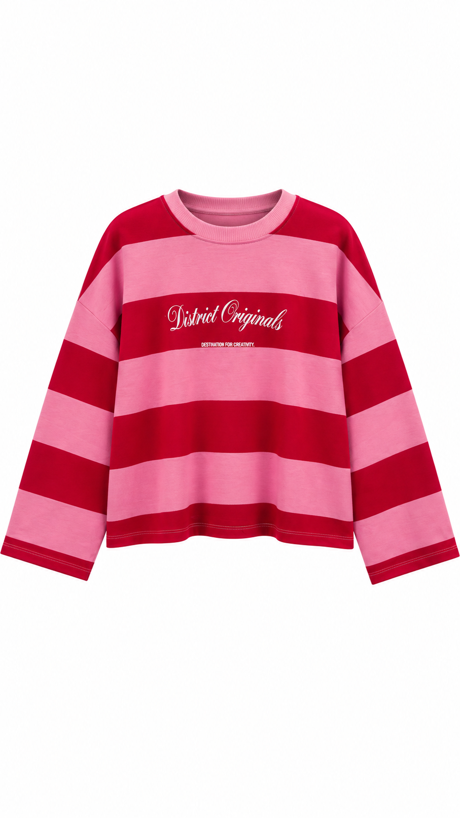 Yazılı Geniş Çizgili Sweat Pembe 
