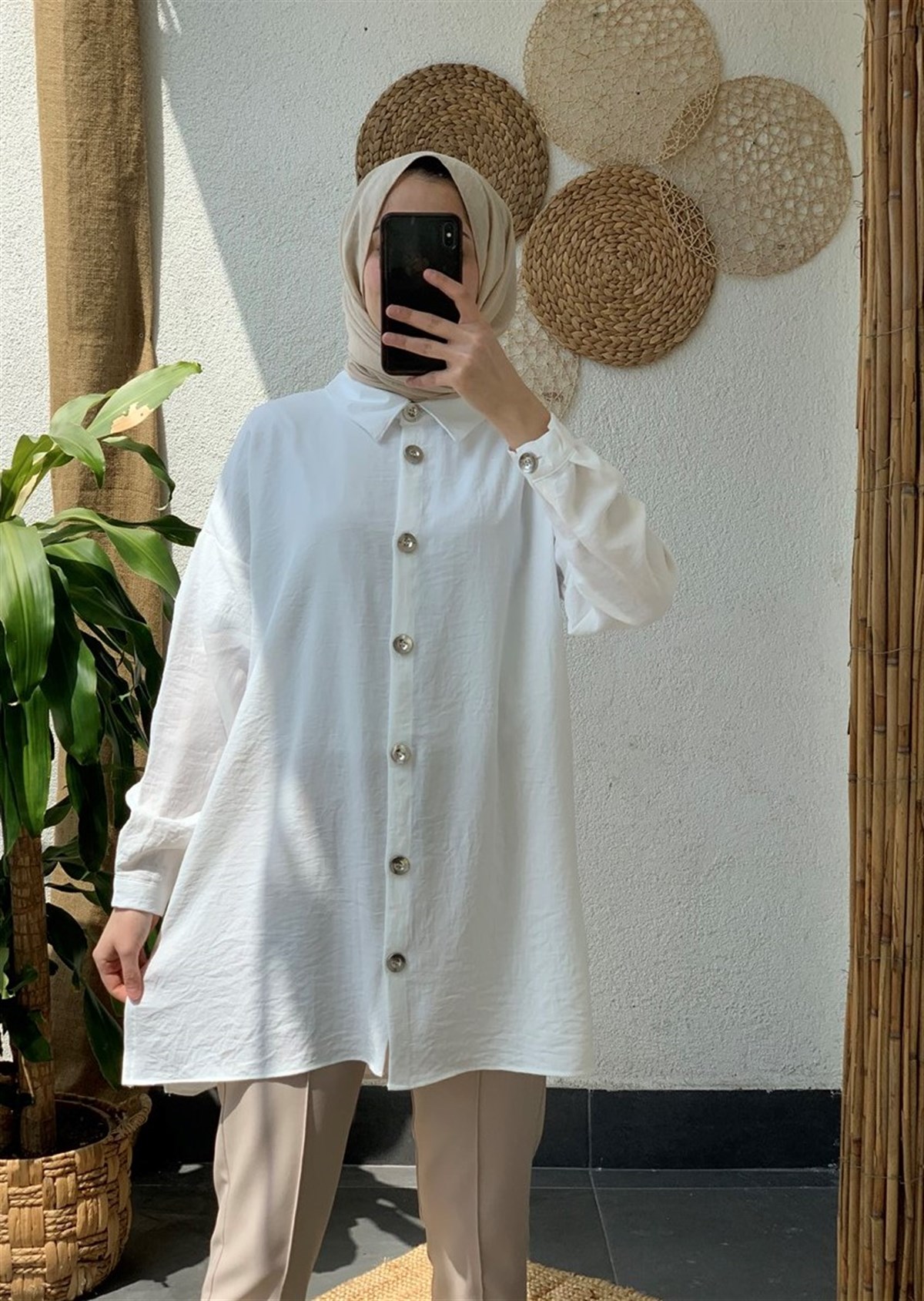 Yırtmaçlı Ayrobin Gömlek Beyaz | Elifstil