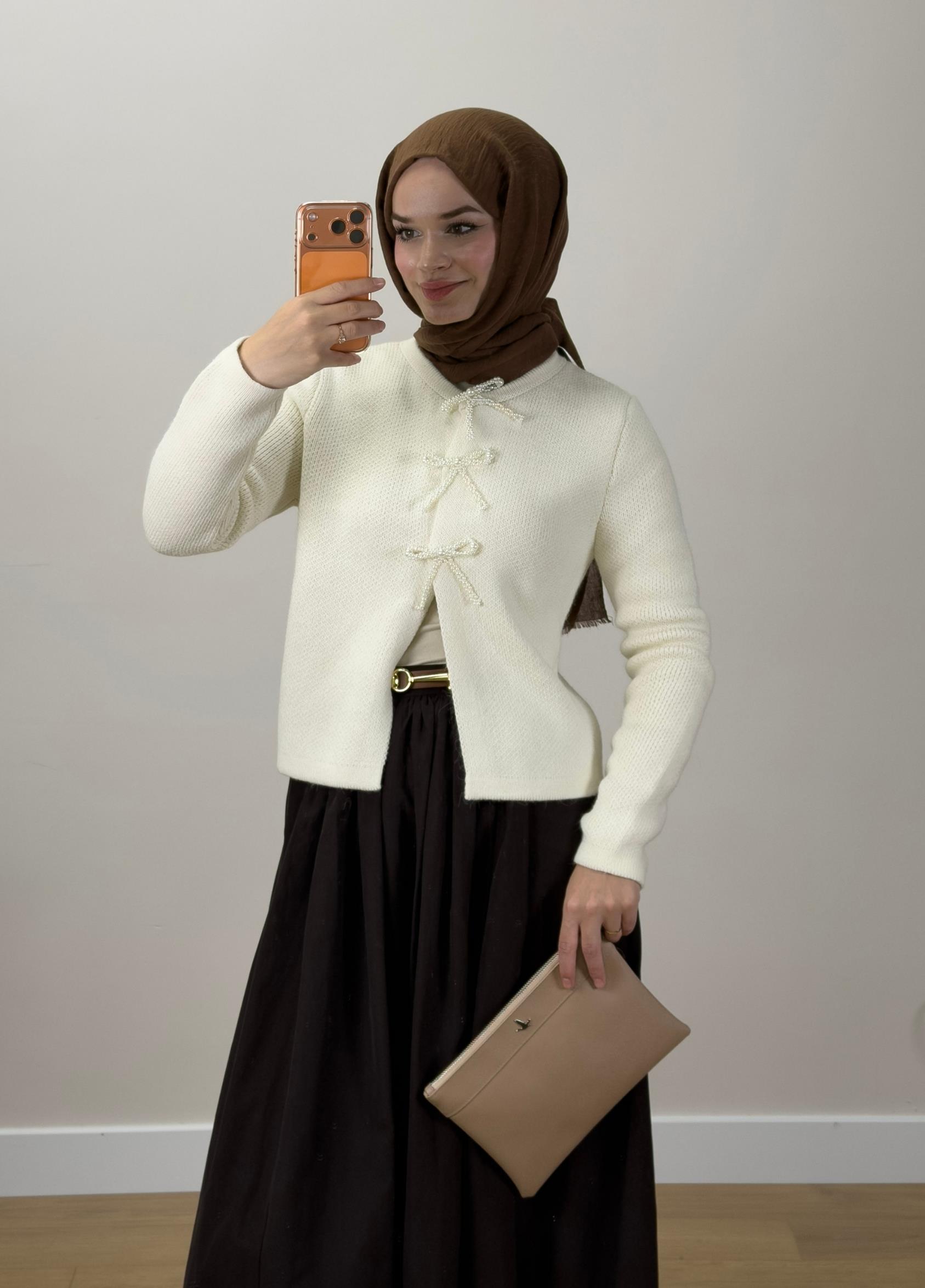 Zera İncili Hırka Bej 