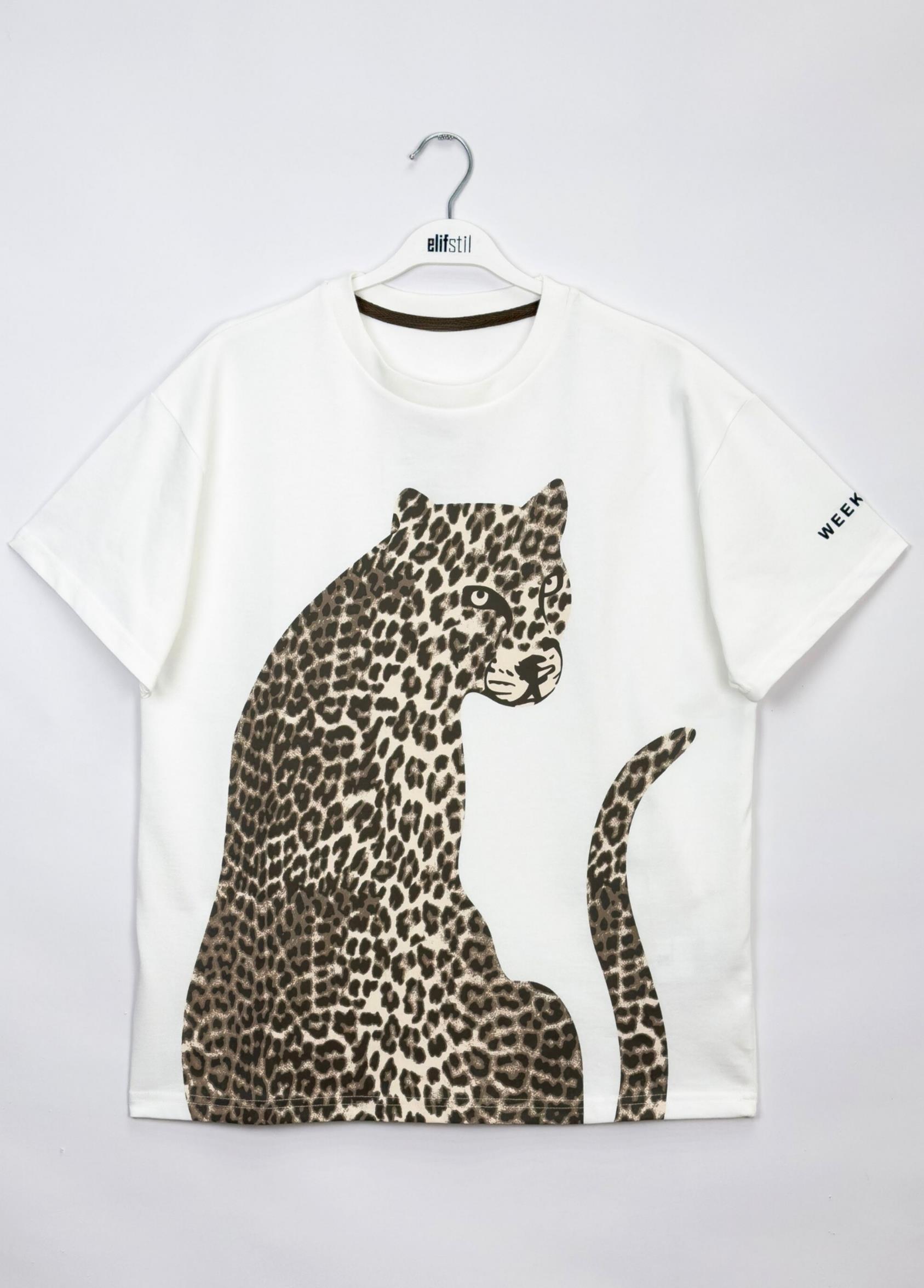 Zerra Leopar Desen Tshirt Ekru 