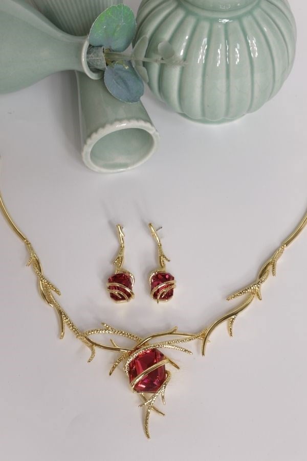  Özel Tasarım Swarovski Taş Gold Renk Takı Seti