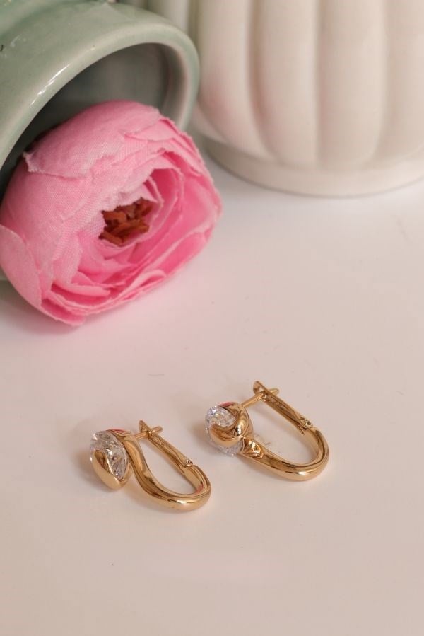  Trend Seri Gold Top Taş Detay Küpe