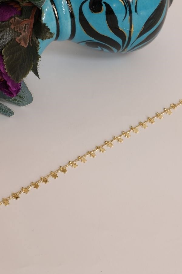 Gold Renk Geniş Aralıklı Yıldız Model Trend Seri Bileklik