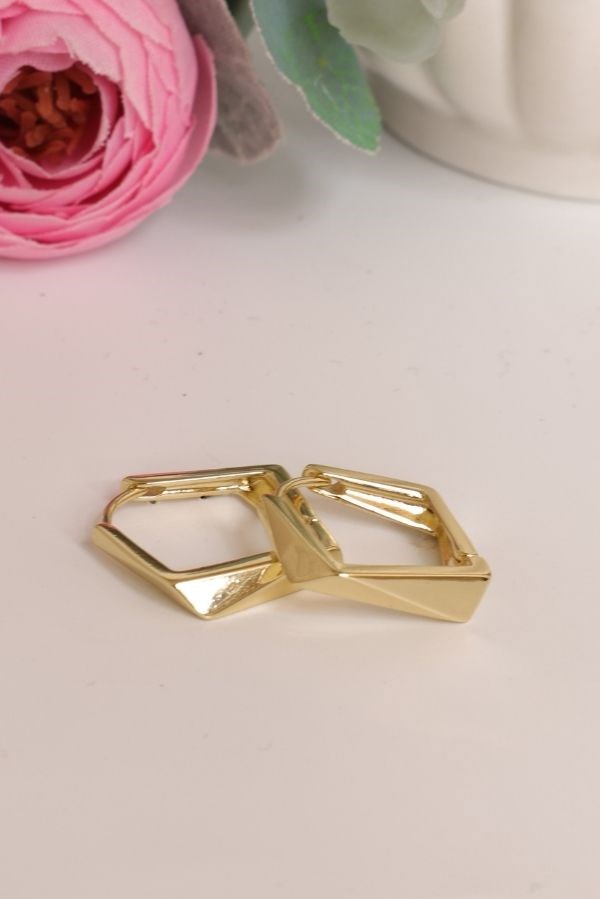 Gold Renk Köşeli Trend Seri Küpe