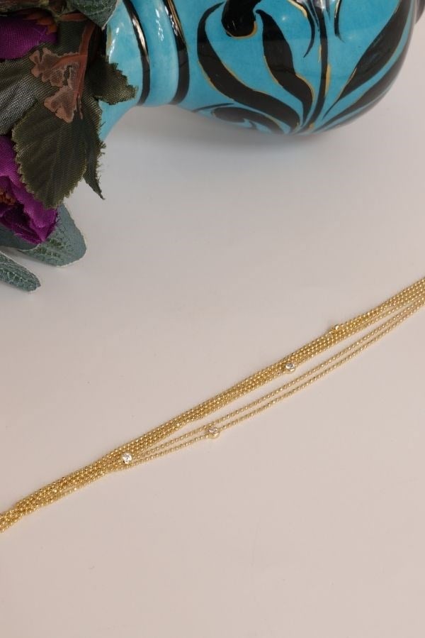 Gold Renk Pul Model Çoklu Taş Detay Trend Seri Bileklik