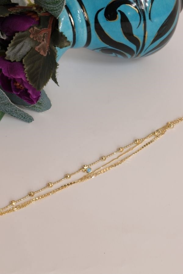 Gold Renk Üçlü Görünümlü Mavi Detay Trend Seri Bileklik