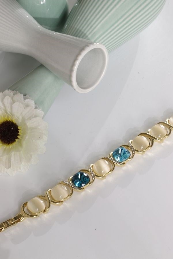 Özel Tasarım Swarovski Taş Mavi Renk Bileklik
