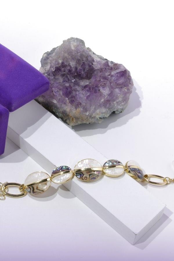 Sedefli Oval Gold Bileklik