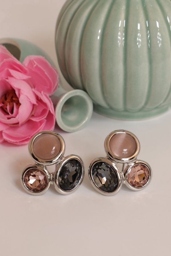 Swarovski Taş Daire Desen Tasarım Küpe