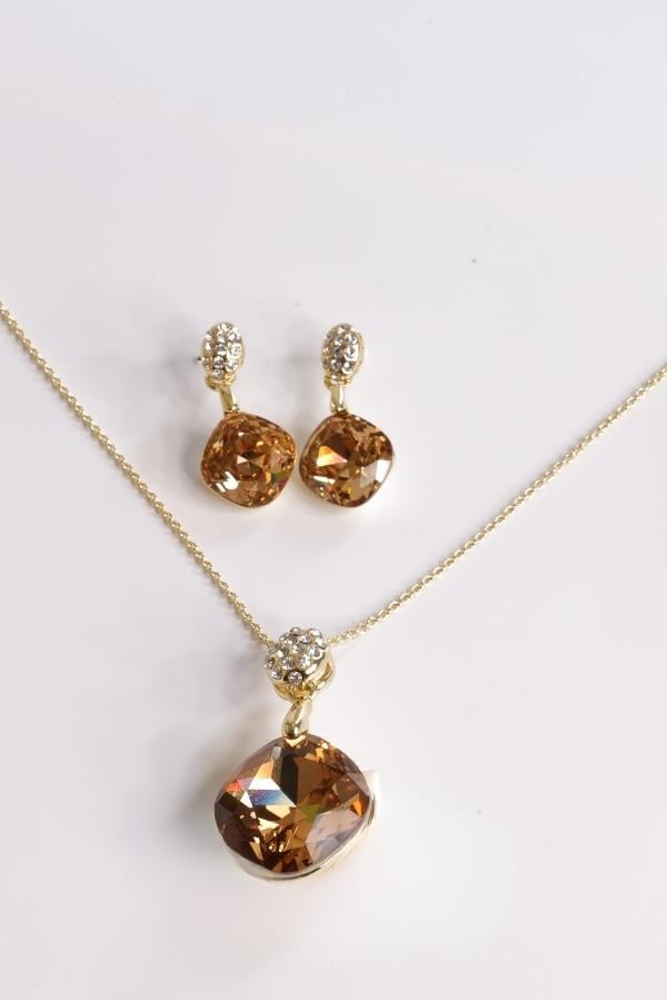Swarovski Taş Kahverengi Tasarım Takı Seti