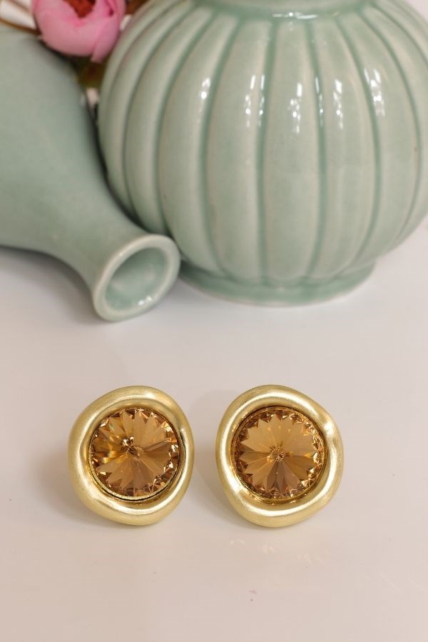 Swarovski Taş Tasarım Gold-Kahverengi Küpe