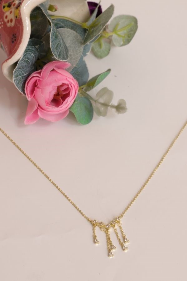 Trend Seri Gold Renk Sallantılı Taşlı Kolye