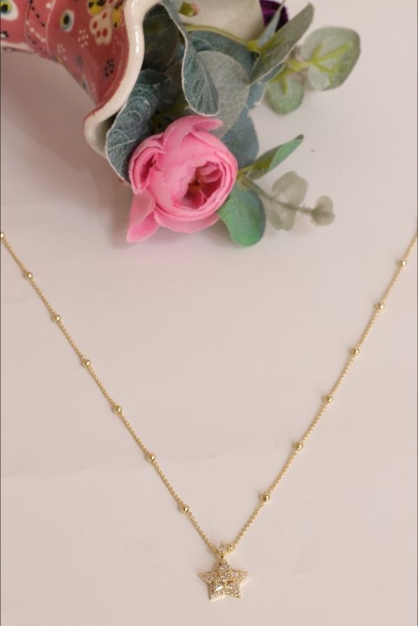 Trend Seri Gold Renk Yıldız Model Taşlı Kolye 