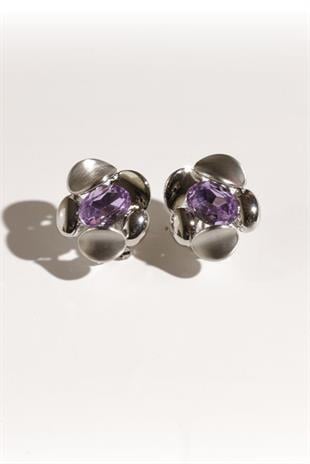 Swarovski Mor Taş Tasarım Küpe
