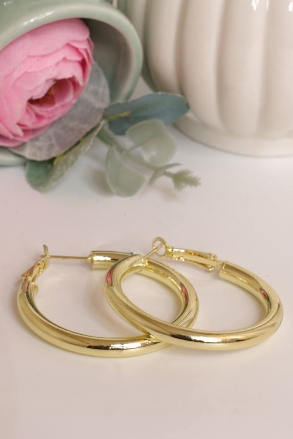 Gold Küpe Bombeli Küçük Boy Trend Seri Halka Küpe