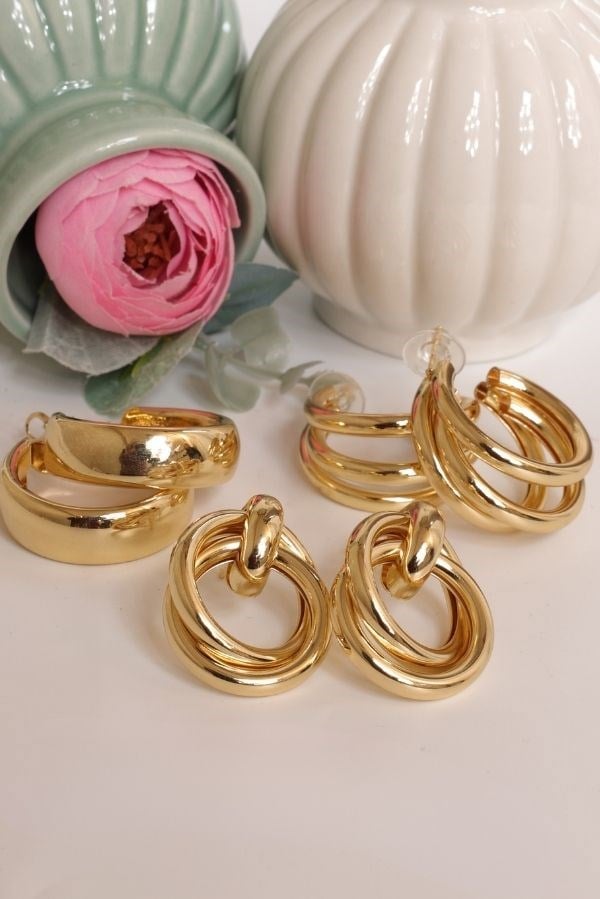 Gold Renk 6'lı Trend Seri Küpe 