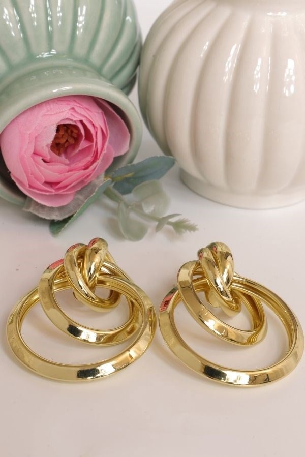 Gold Renk Düğüm Halka Model Trend Seri Küpe