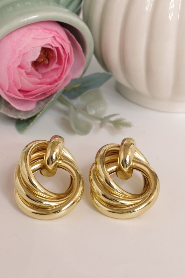 Gold Renk Düğüm Model Kalın Trend Seri Küpe
