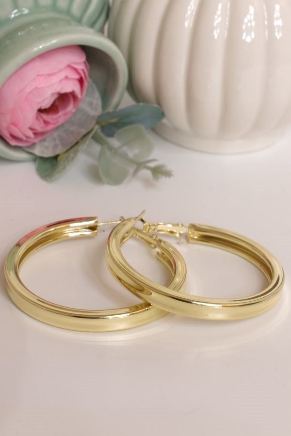 Gold Renk Kalın Büyük Boy Trend Seri Küpe