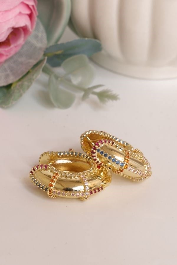 Gold Renk Renkli Taşlı Trend Seri Küpe