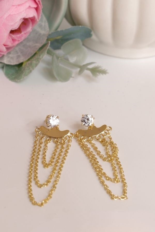 Gold Renk Sallantılı Zincir Model Trend Seri Küpe