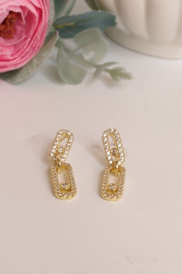 Gold Renk Taşlı Trend Seri Küpe