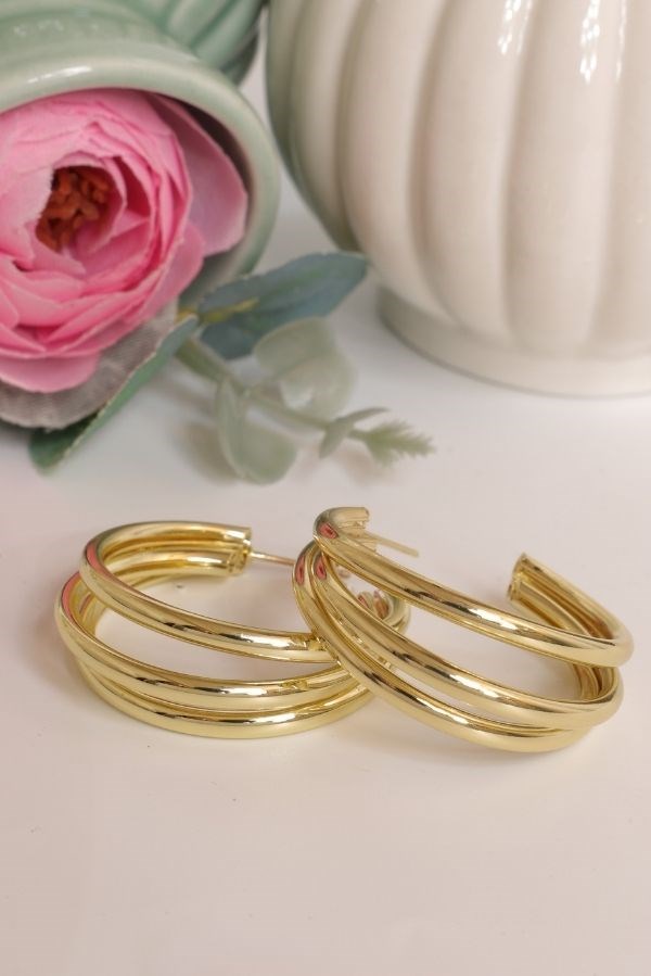 Gold  Renk Üçlü C Model Trend Seri Küpe