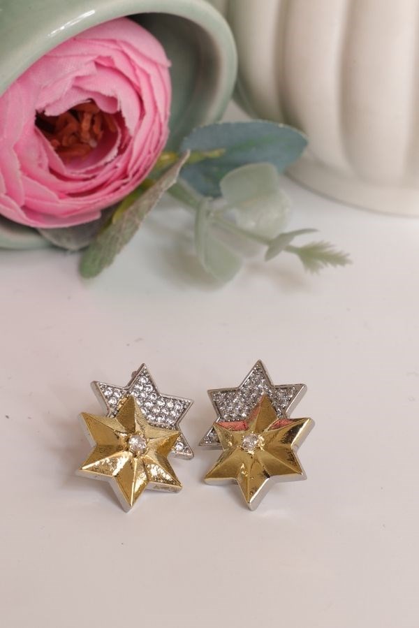 Gri-Gold Yıldız Model Trend Seri Küpe
