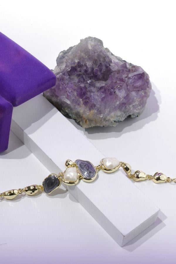 Gri Sedefli Gold Bileklik