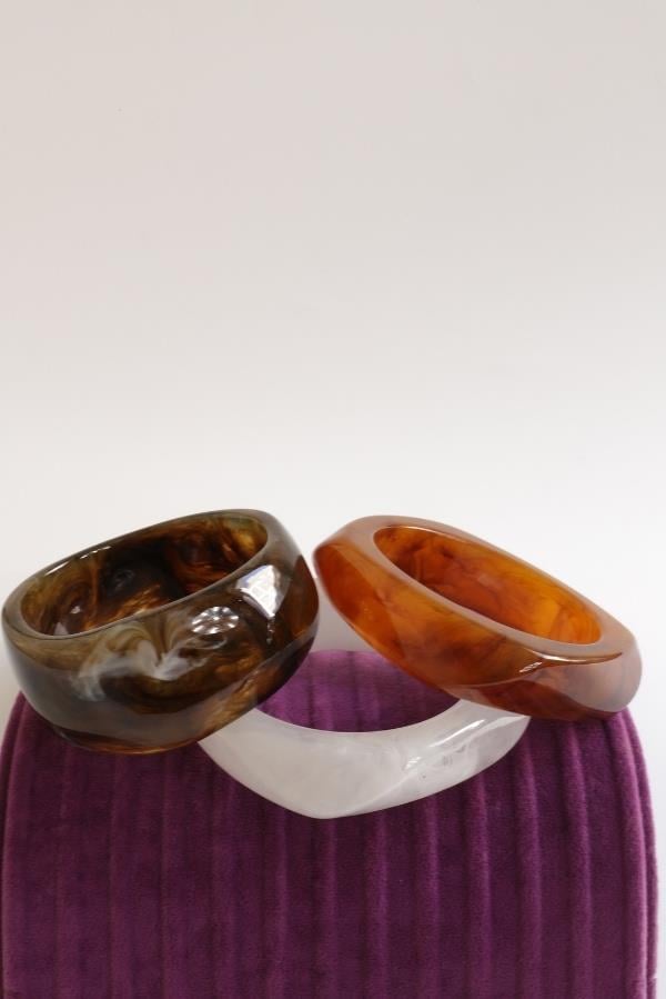 Coffee-White Acrylic 3-Piece Bracelet Set