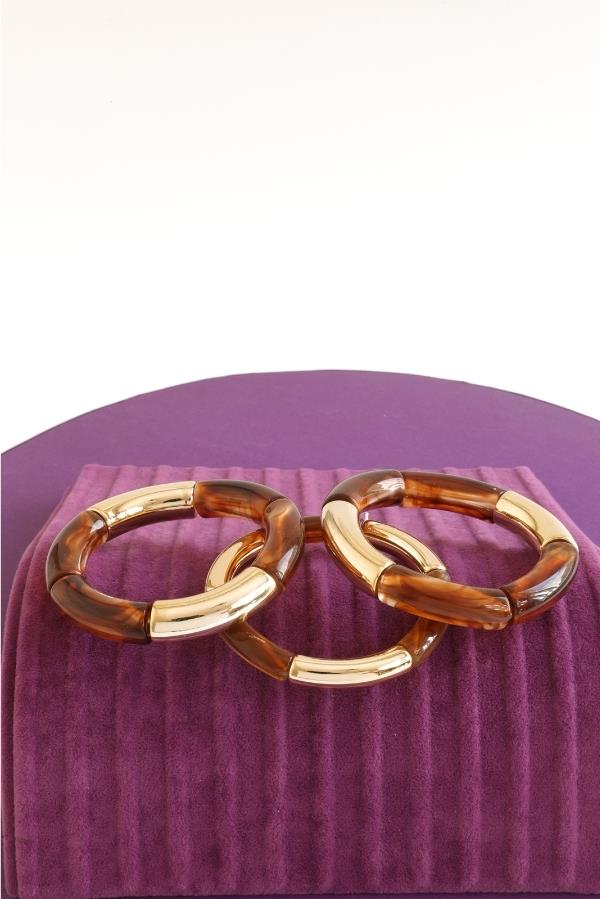 3-teiliges Armbandset aus Acryl in Kaffee-Gold-Farbverlauf