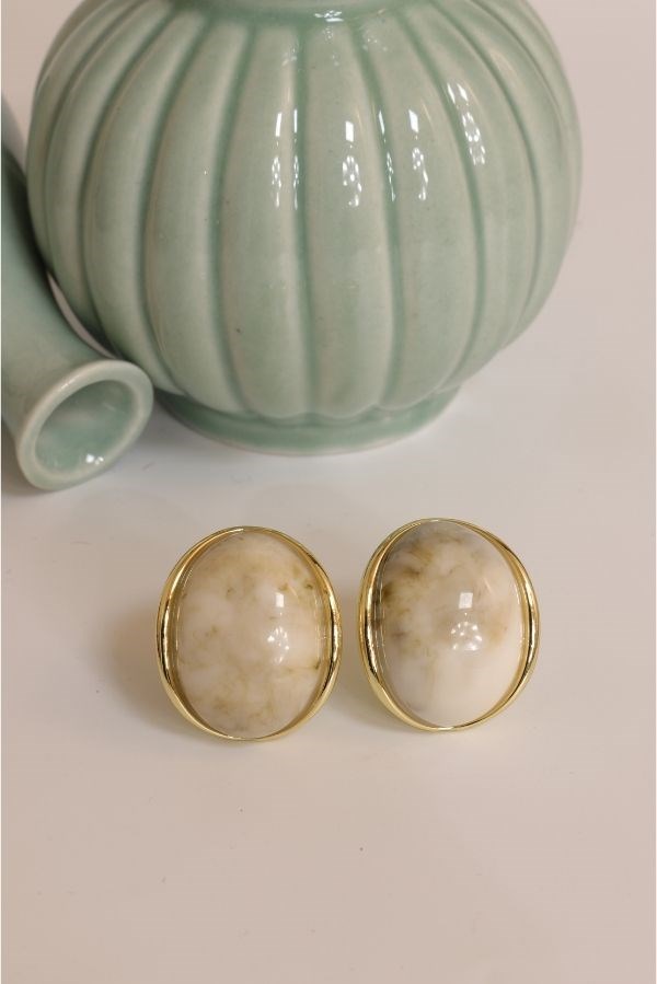 Krem-Gold Tasarım Küpe