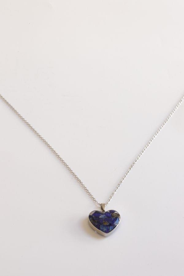  Navy Blue and Silver Colored Steel Necklace with Heart Detail