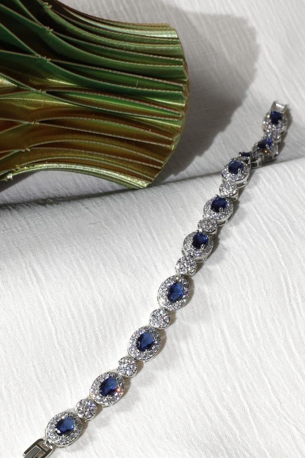 Custom Designed Blue Baguette Stone Bracelet