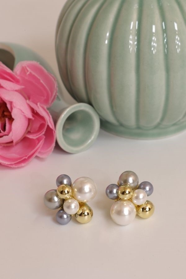 Blue, White, and Gold Colored Ball Earrings