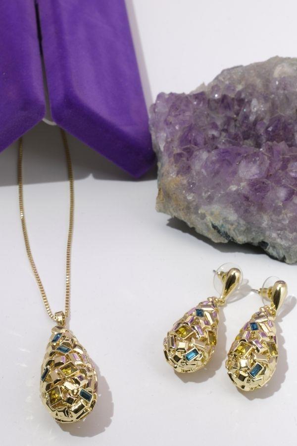 Ensemble de bijoux en forme de larme avec pierre bleue
