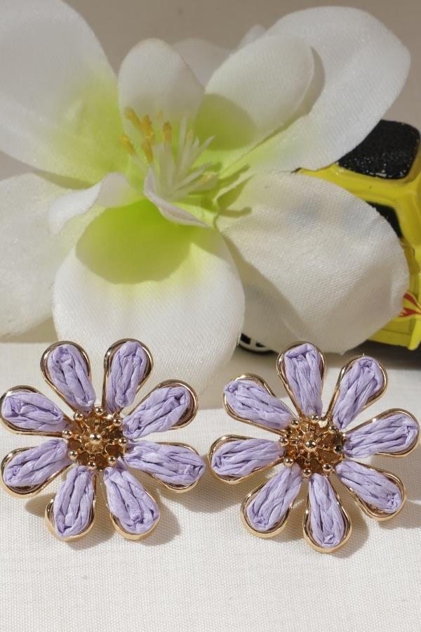 Trend Seri Mor Çiçekli Hasır Küpe