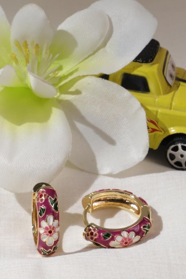 Mor Mineli Halka Küpe