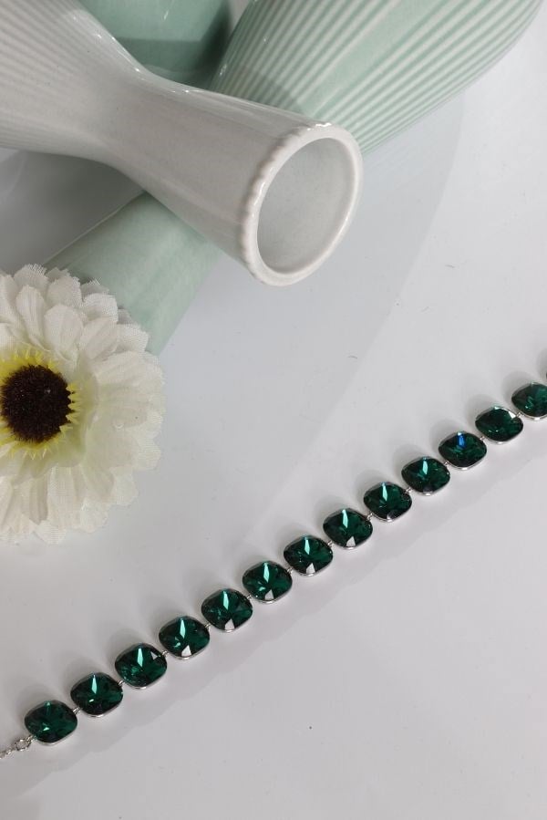 Özel Tasarım Orijinal Swarovski Taş Zümrüt Yeşili Bileklik