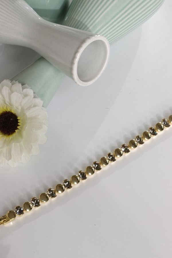 Özel Tasarım Swarovski Taş- Gold Geçişli Minimal Bileklik