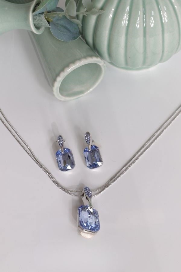 Özel Tasarım Swarovski Taş Mavi Renk Takı Seti 