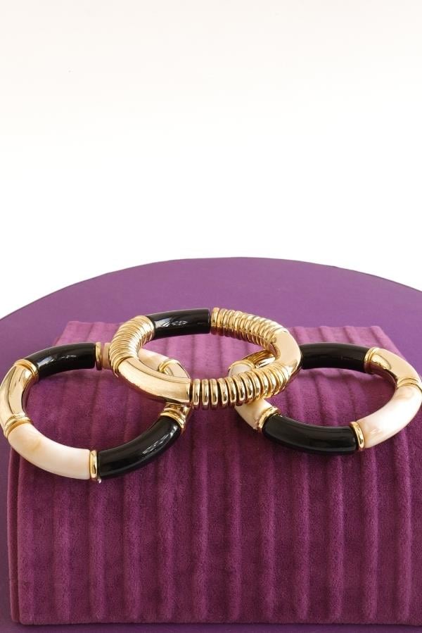 3-teiliges Armbandset aus Acryl in Schwarz-Creme-Gold-Farbverlauf