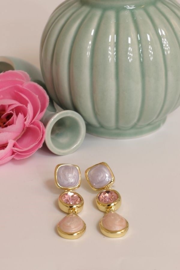 Swarovski Taş Pembe-Mor Geçişli Küpe