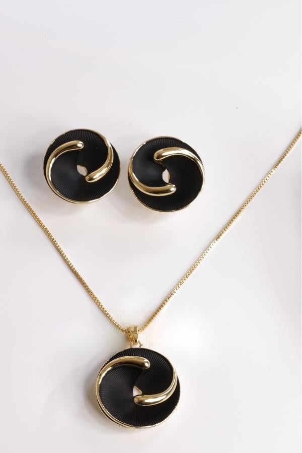  Schwarzes Designer-Schmuckset mit Goldrand