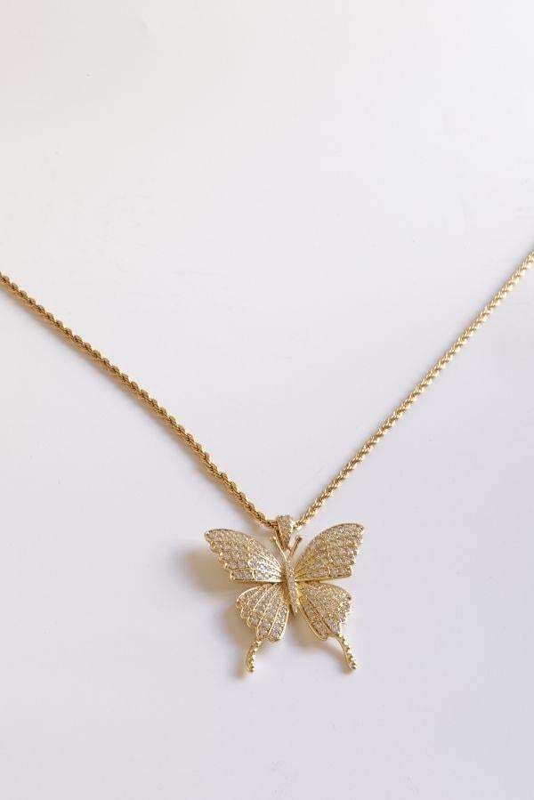 Stone Embellished Butterfly Model Steel Necklace