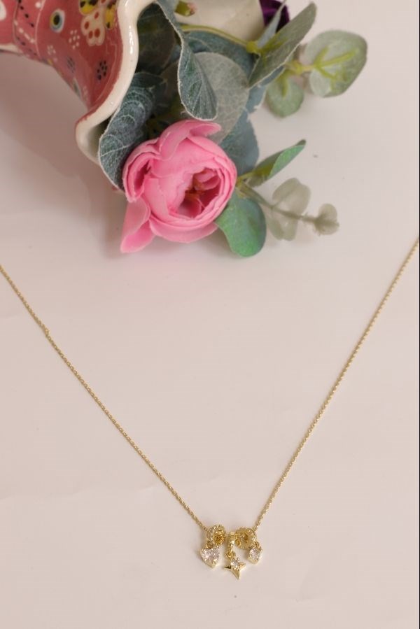 Trend Seri Gold Renk Kalpli Yıldız Model Taşlı Kolye 