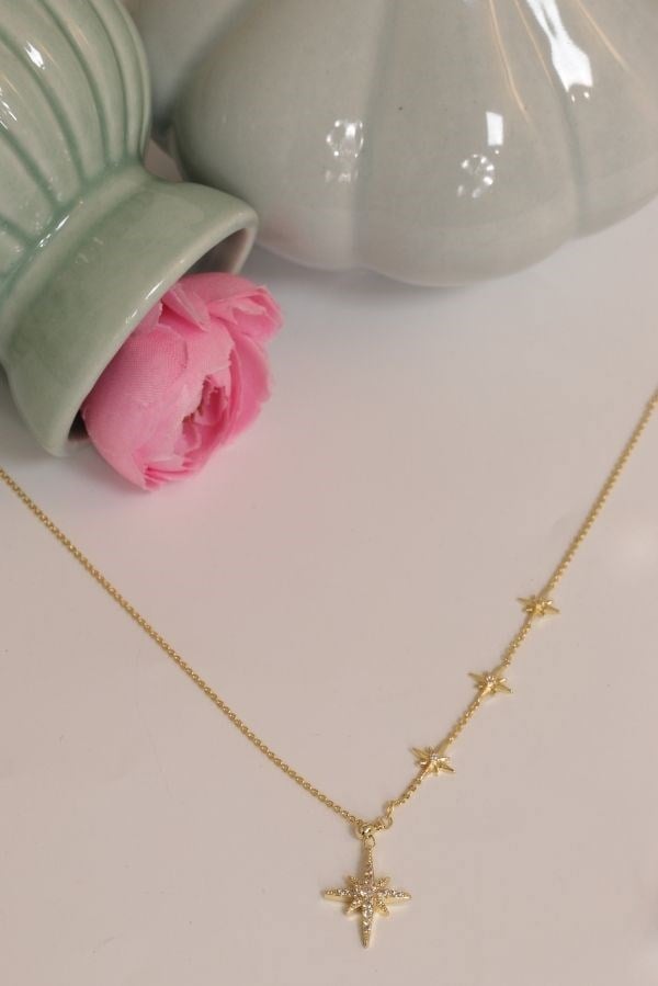 Trend Seri Gold Renk Taşlı Kuzey Yıldızı Model Kolye