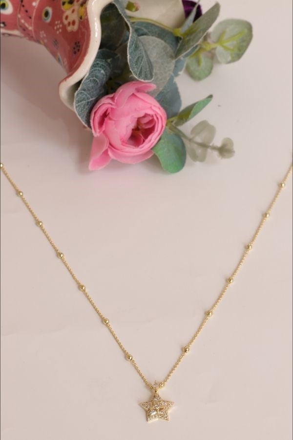 Trend Seri Gold Renk Yıldız Model Taşlı Kolye 